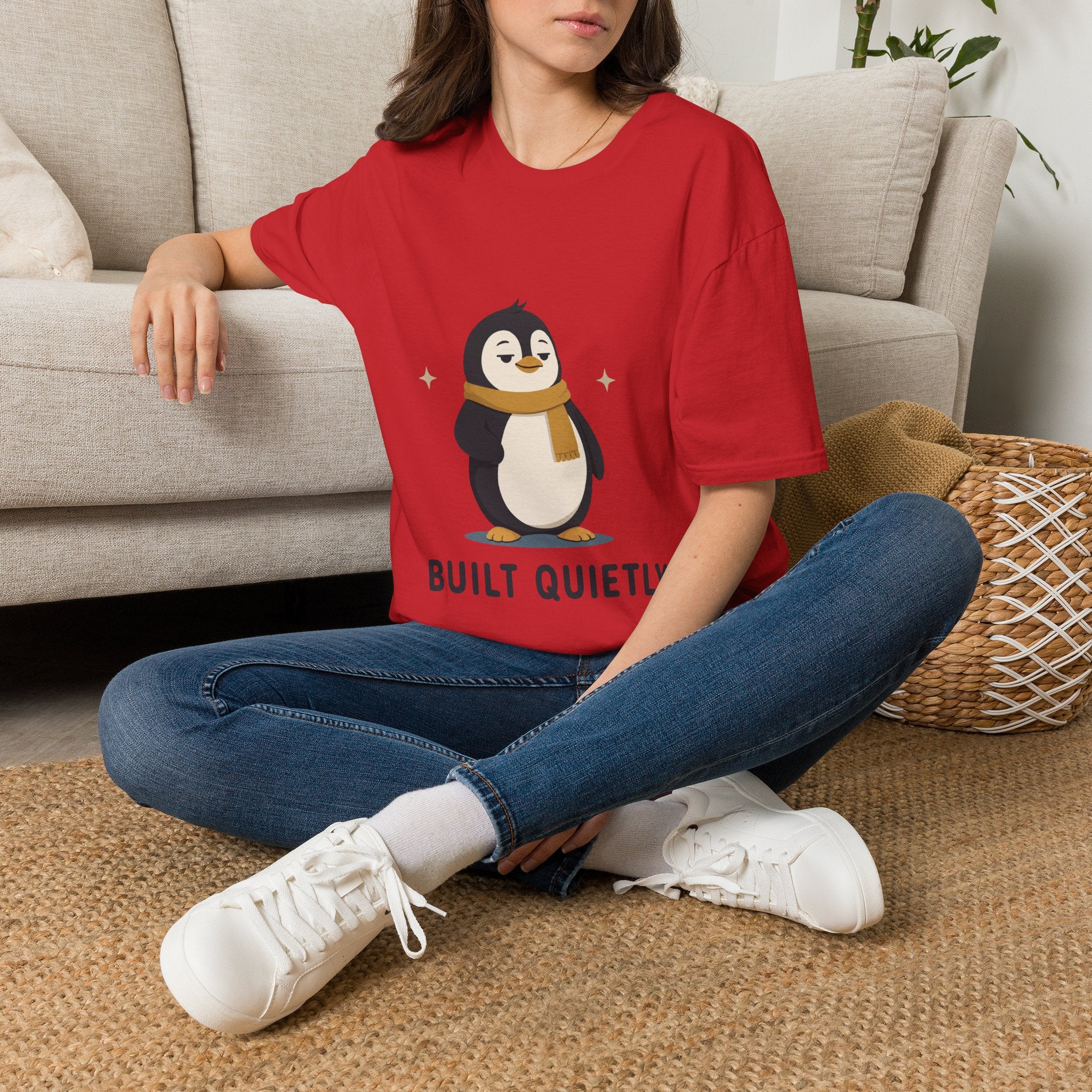 Penguin "Built Quietly" T-Shirt — Cute Cozy Penguin Graphic Tee