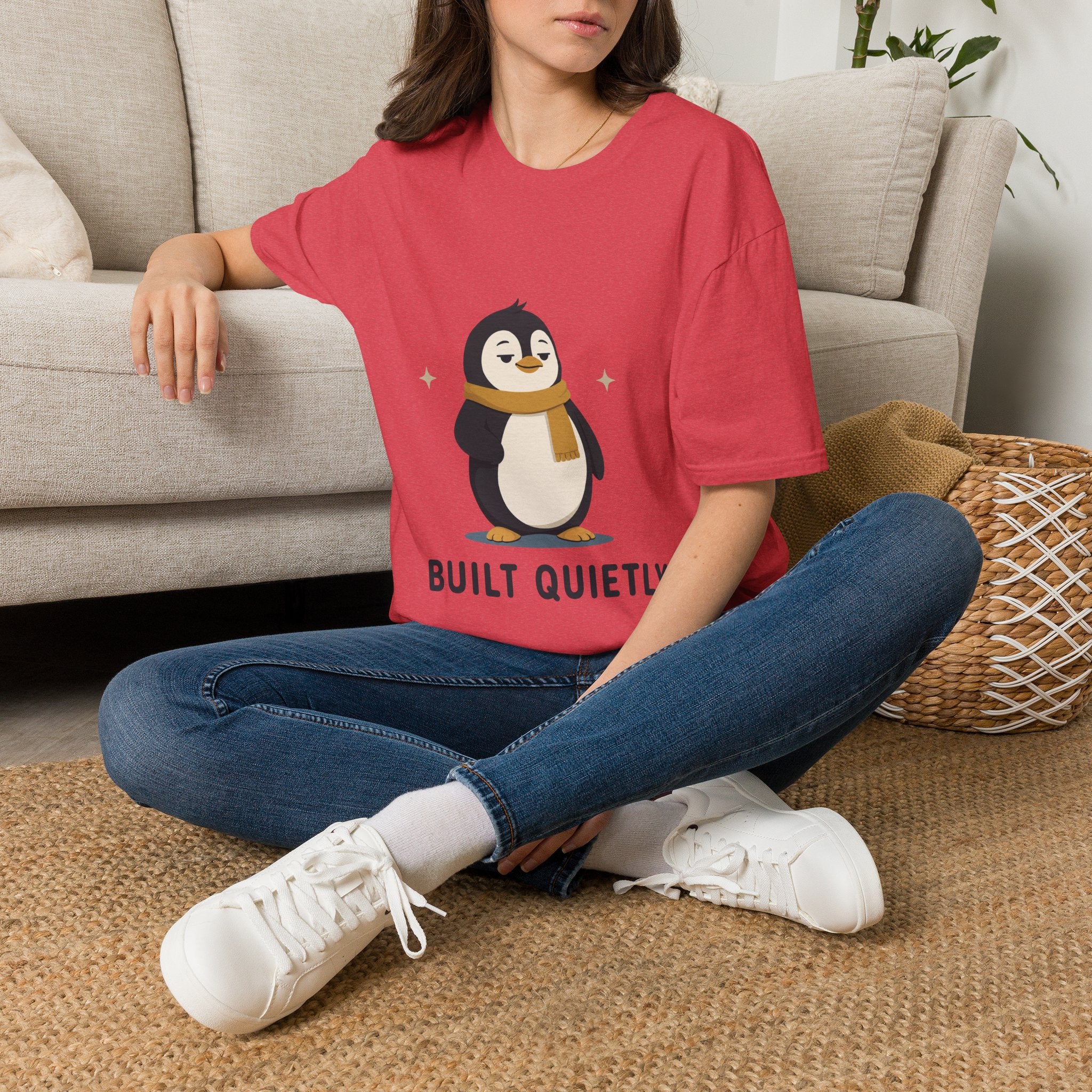 Penguin "Built Quietly" T-Shirt — Cute Cozy Penguin Graphic Tee
