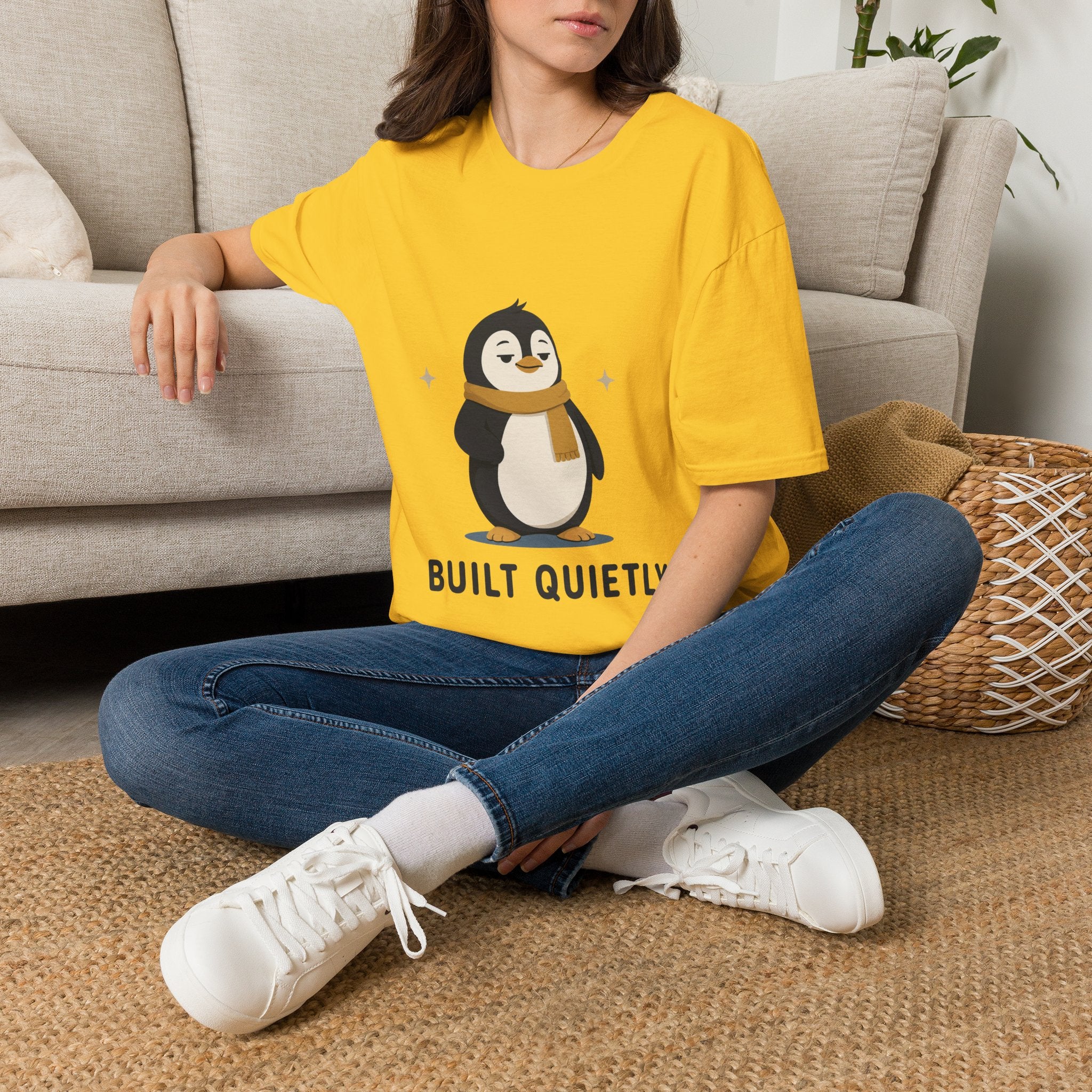 Penguin "Built Quietly" T-Shirt — Cute Cozy Penguin Graphic Tee