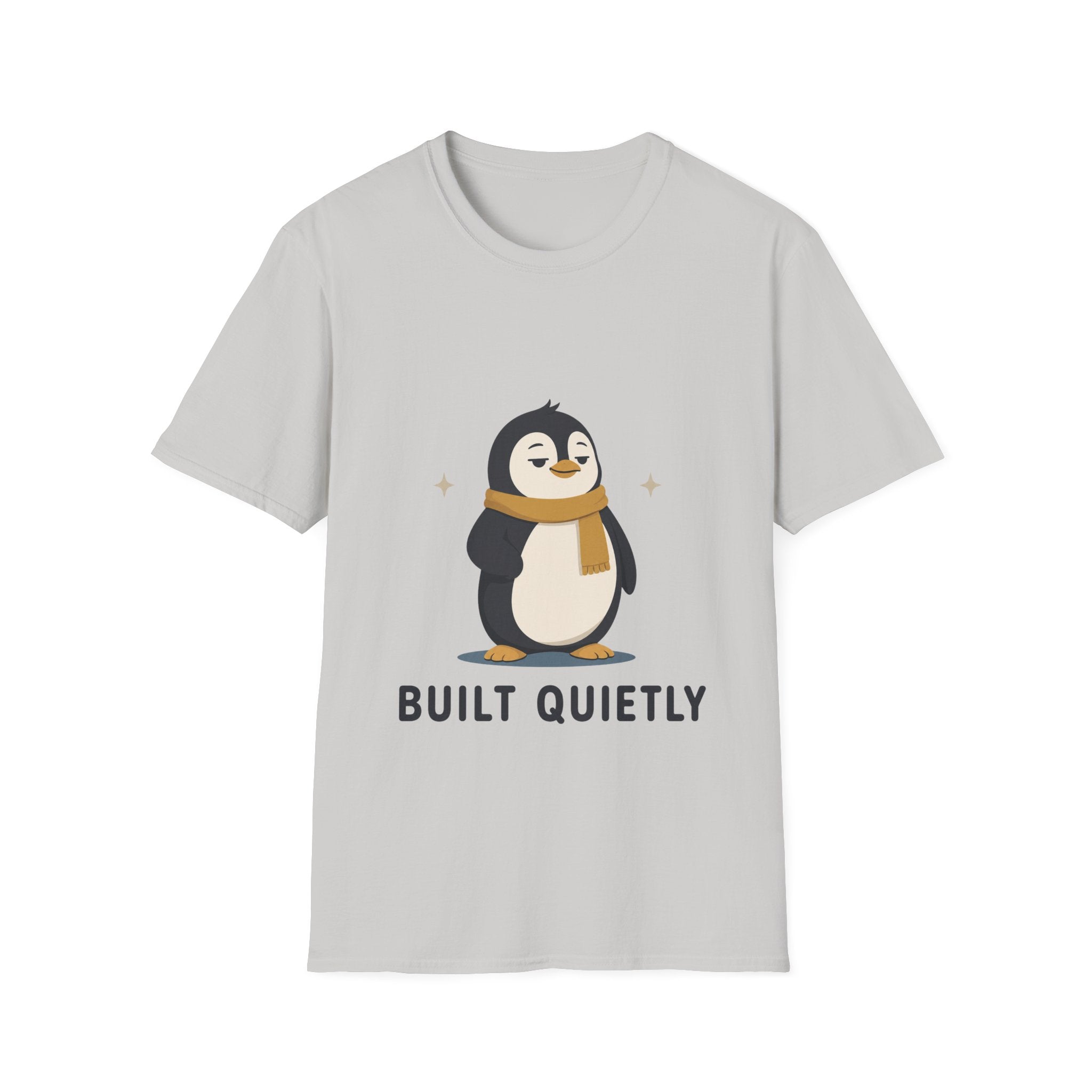 Penguin "Built Quietly" T-Shirt — Cute Cozy Penguin Graphic Tee