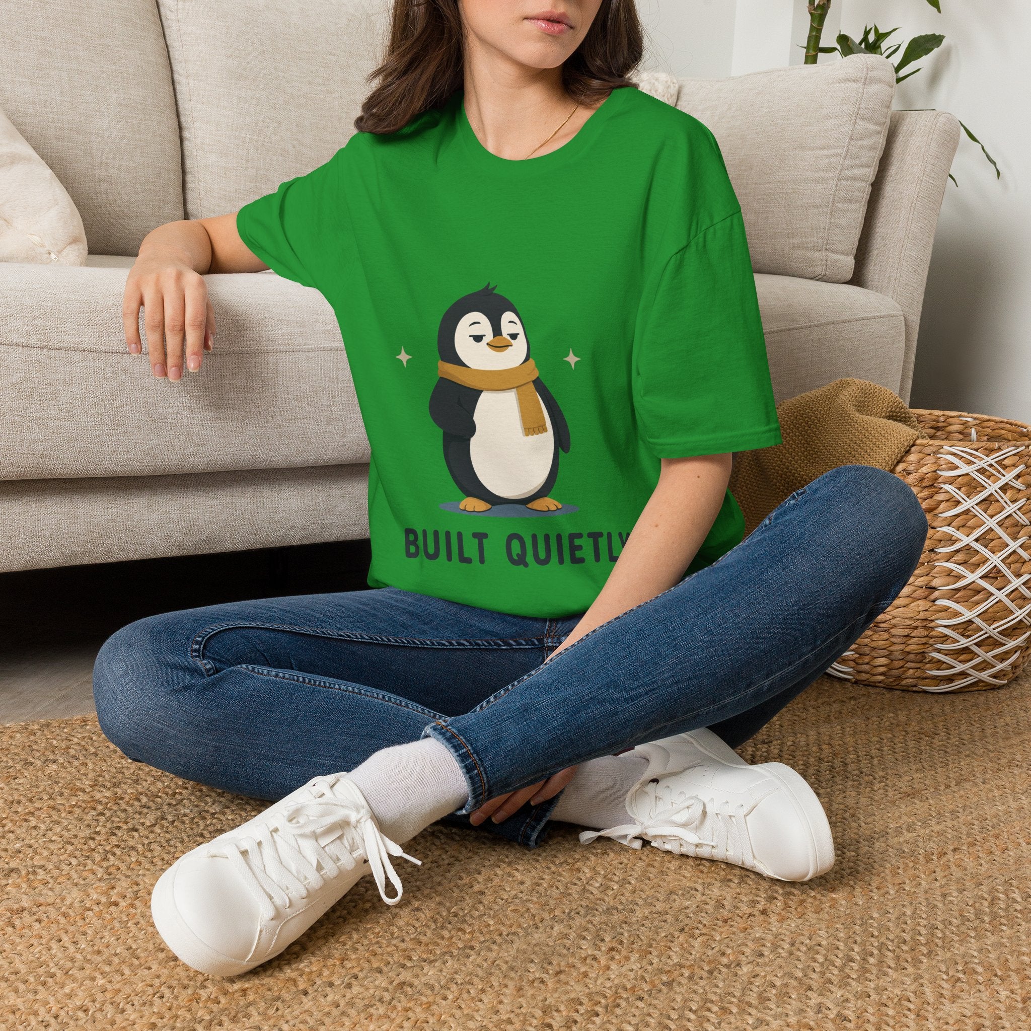 Penguin "Built Quietly" T-Shirt — Cute Cozy Penguin Graphic Tee