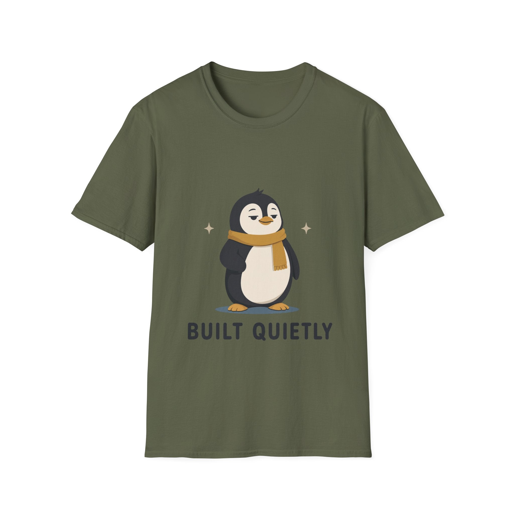 Penguin "Built Quietly" T-Shirt — Cute Cozy Penguin Graphic Tee