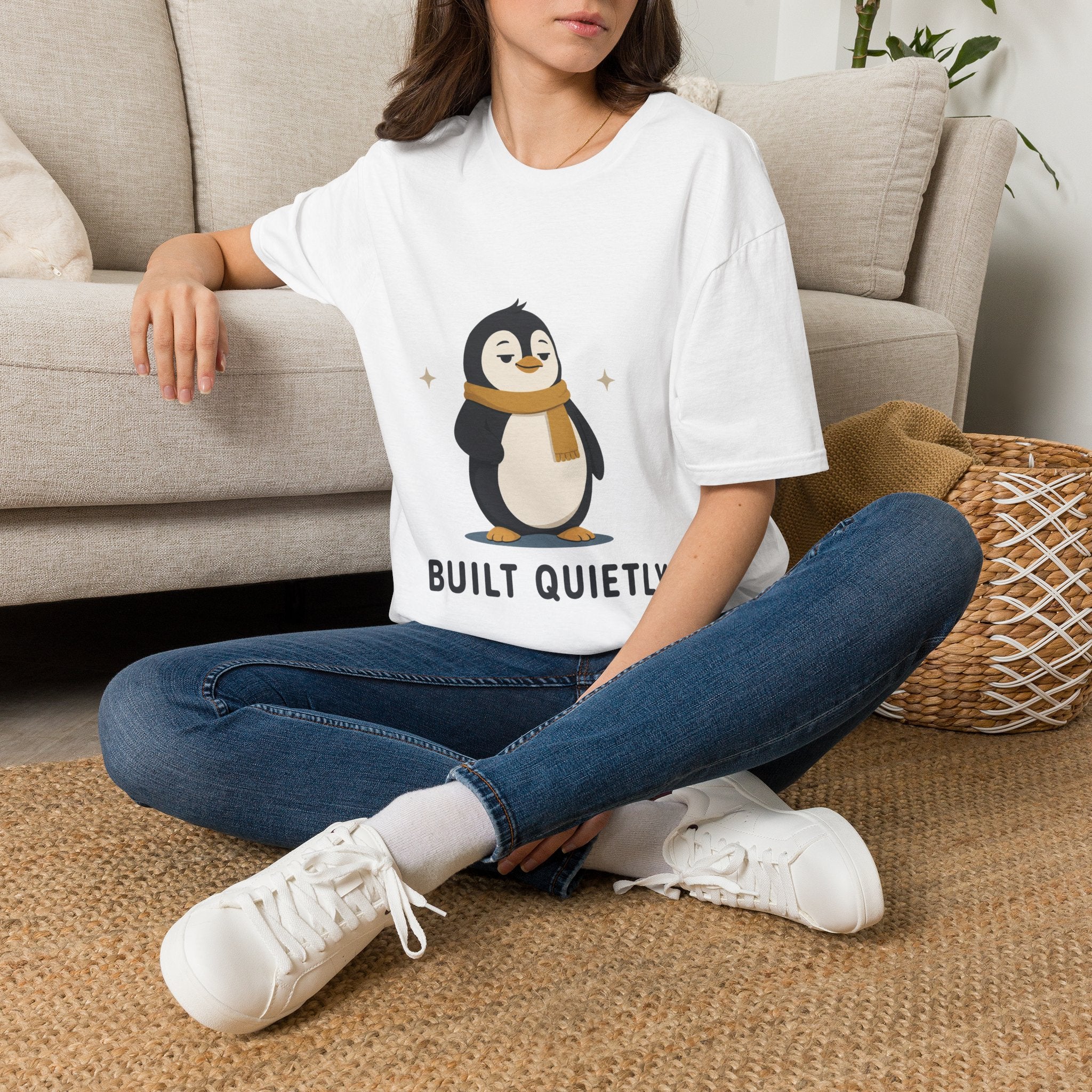 Penguin "Built Quietly" T-Shirt — Cute Cozy Penguin Graphic Tee