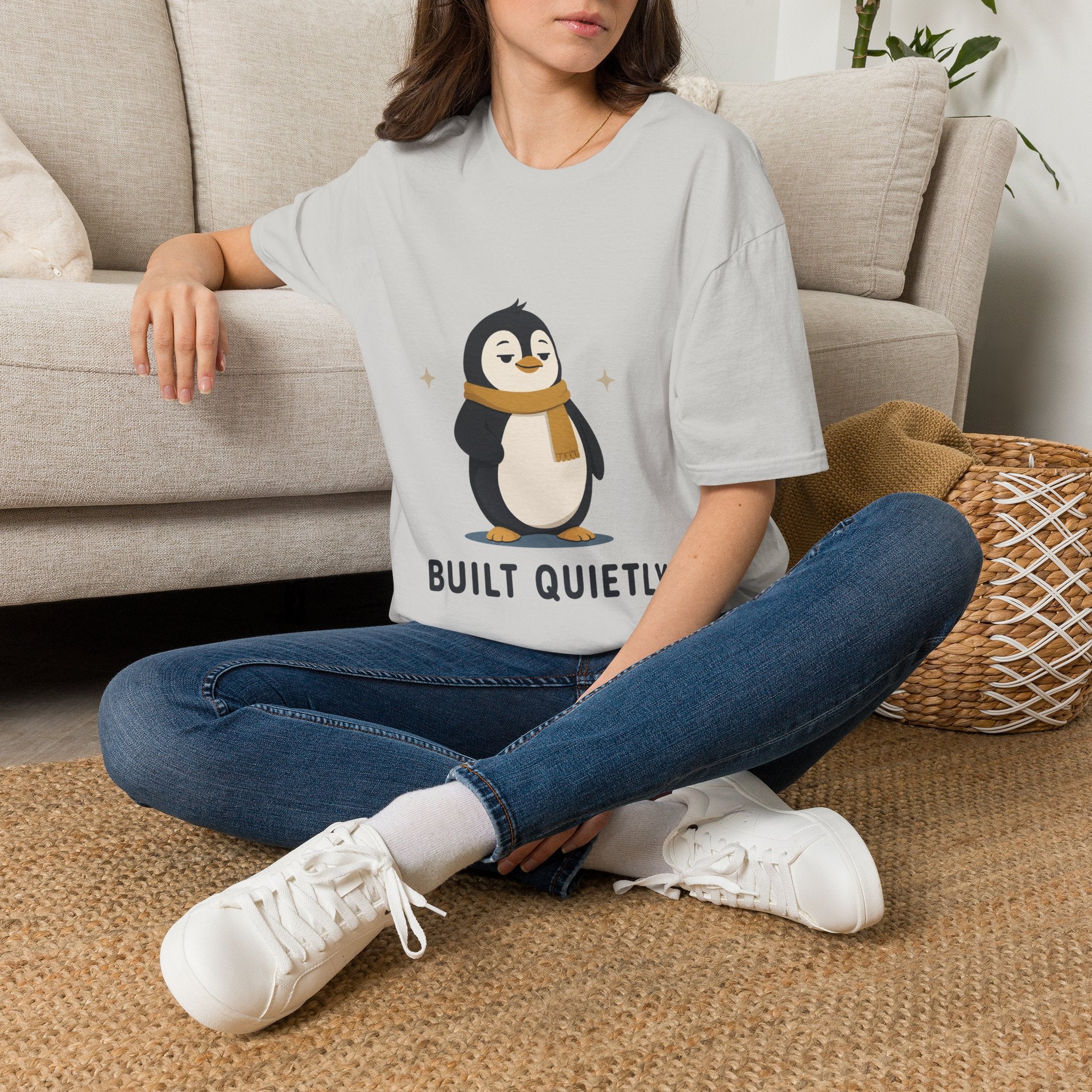 Penguin "Built Quietly" T-Shirt — Cute Cozy Penguin Graphic Tee