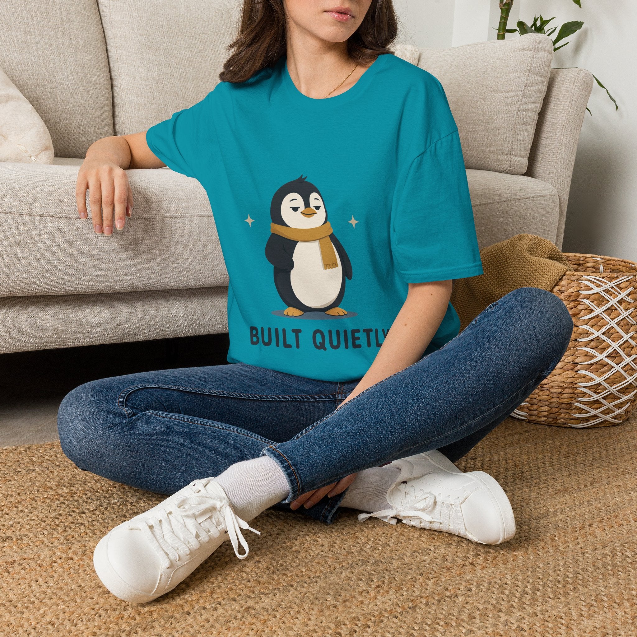 Penguin "Built Quietly" T-Shirt — Cute Cozy Penguin Graphic Tee