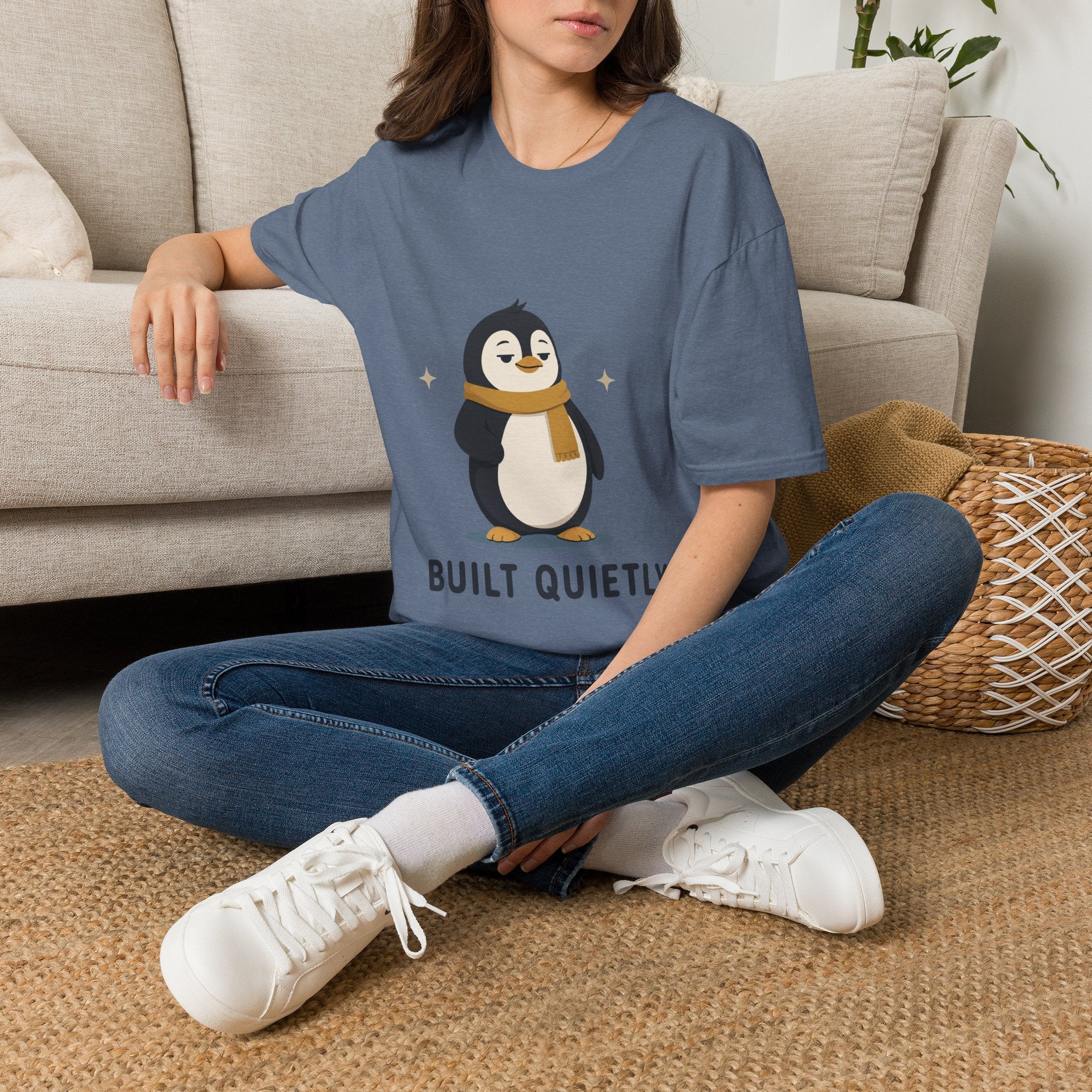 Penguin "Built Quietly" T-Shirt — Cute Cozy Penguin Graphic Tee