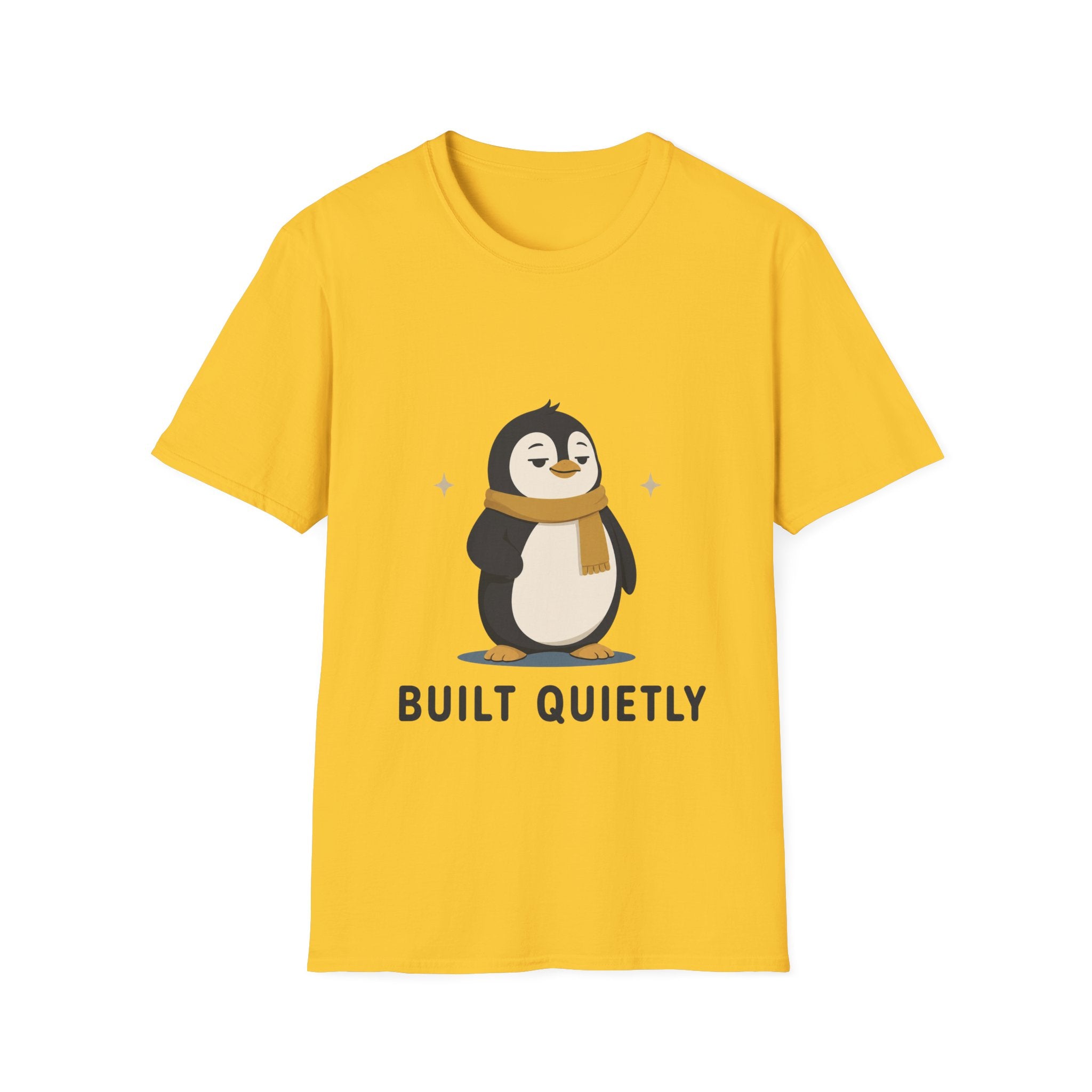 Penguin "Built Quietly" T-Shirt — Cute Cozy Penguin Graphic Tee