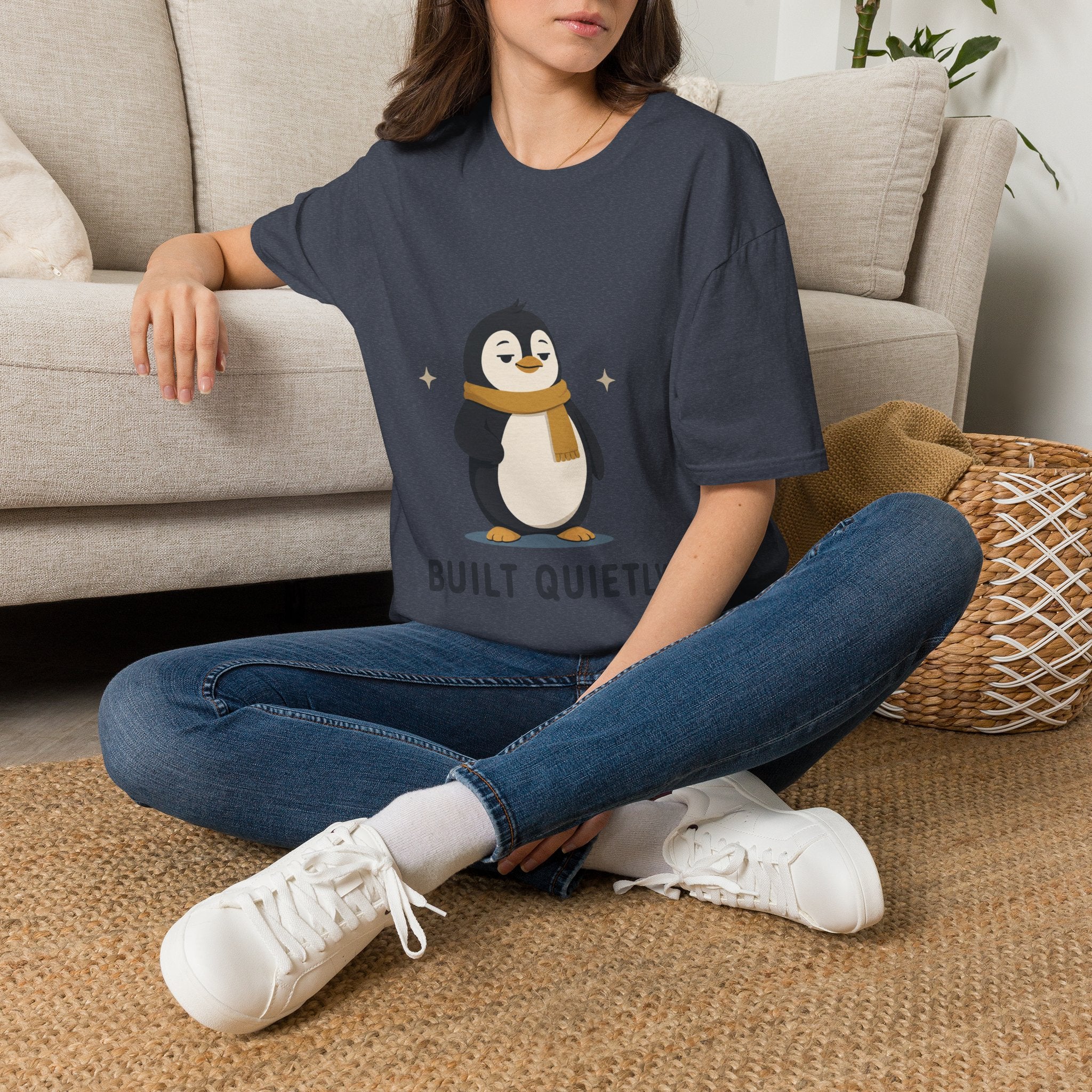 Penguin "Built Quietly" T-Shirt — Cute Cozy Penguin Graphic Tee
