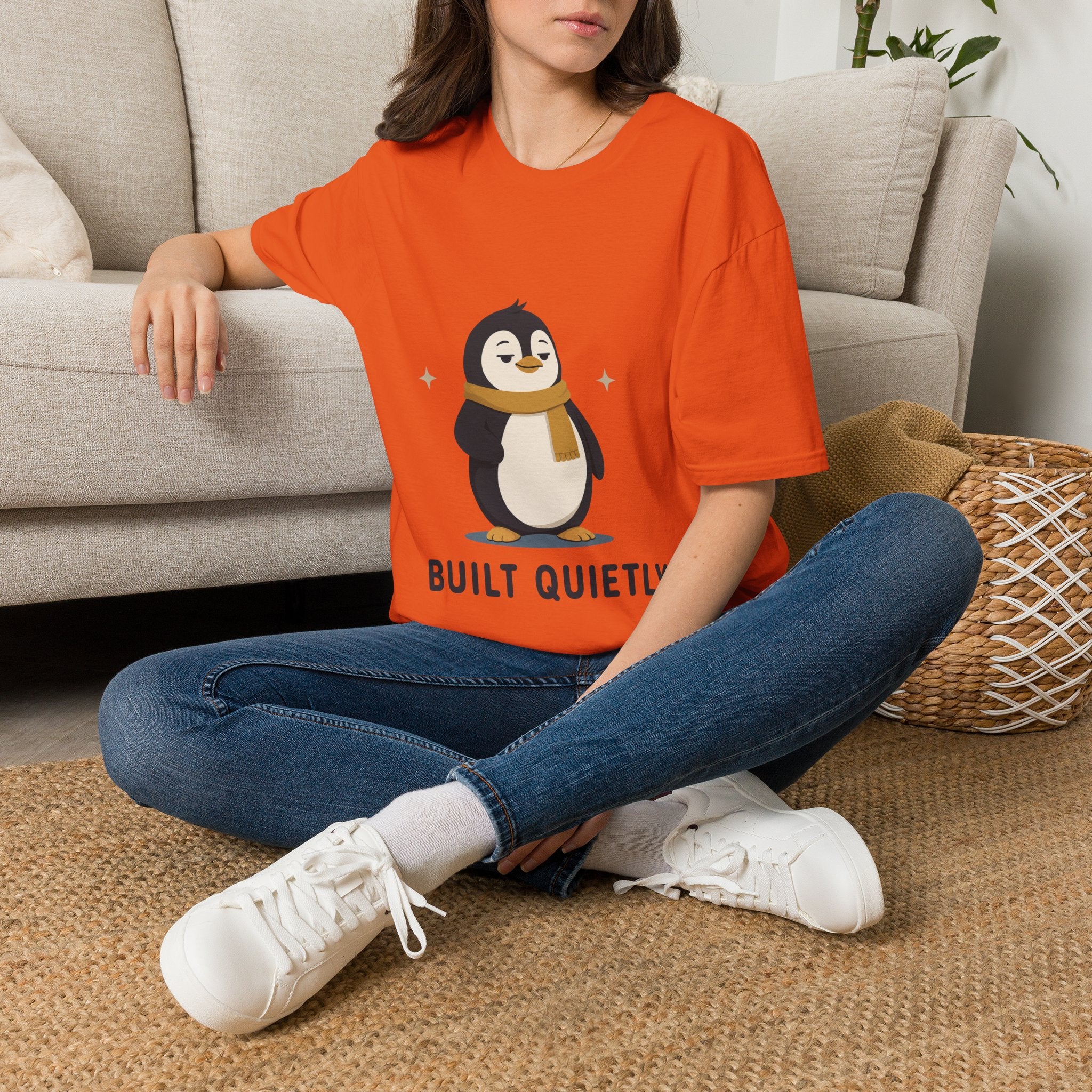 Penguin "Built Quietly" T-Shirt — Cute Cozy Penguin Graphic Tee