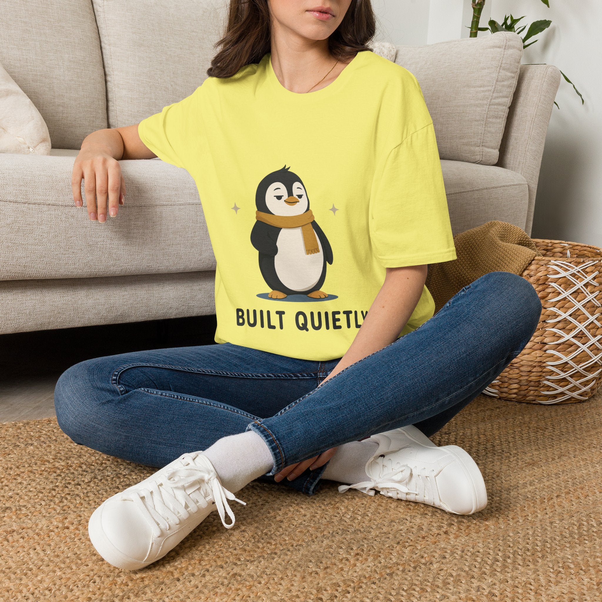 Penguin "Built Quietly" T-Shirt — Cute Cozy Penguin Graphic Tee
