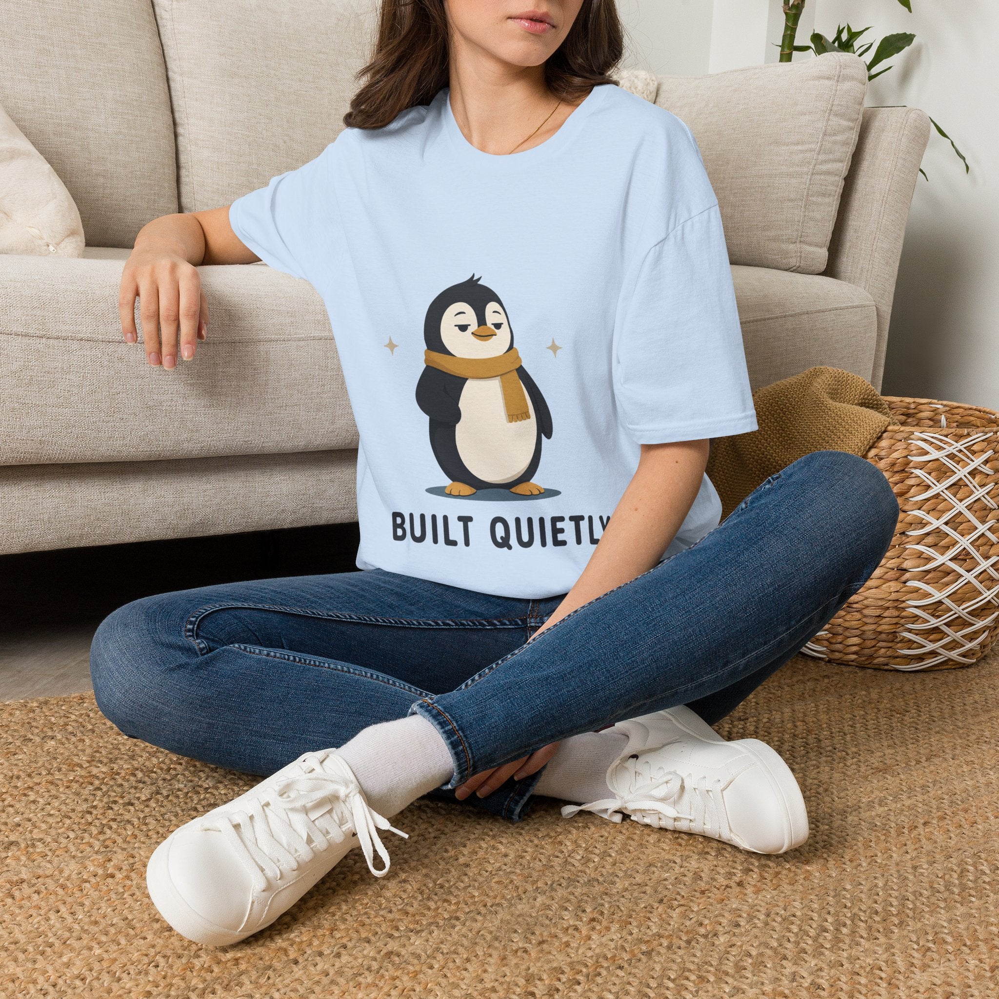Penguin "Built Quietly" T-Shirt — Cute Cozy Penguin Graphic Tee